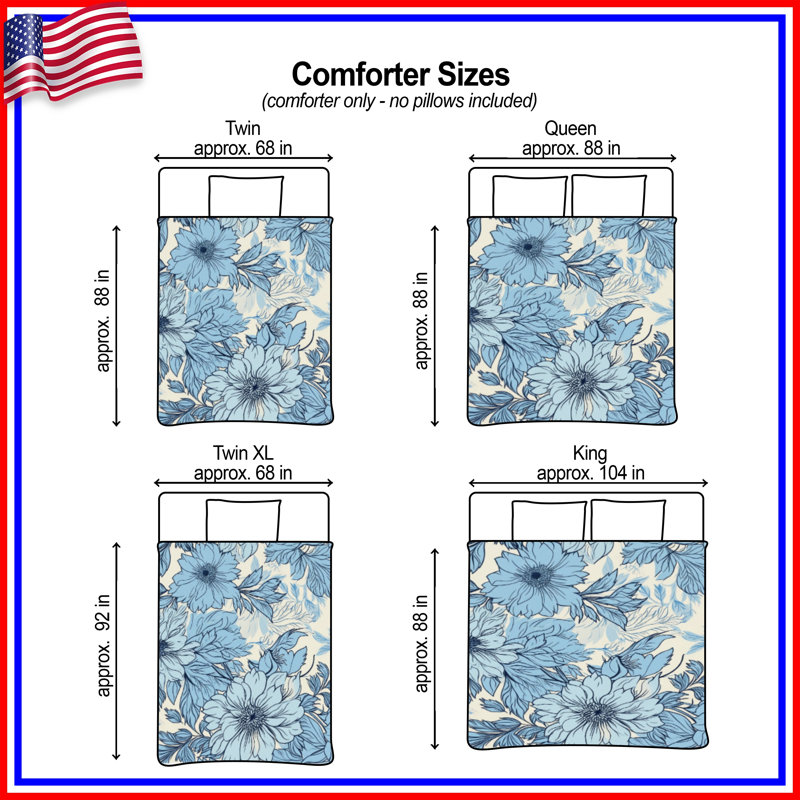 Blue Floral Illustration Comforter, Twin