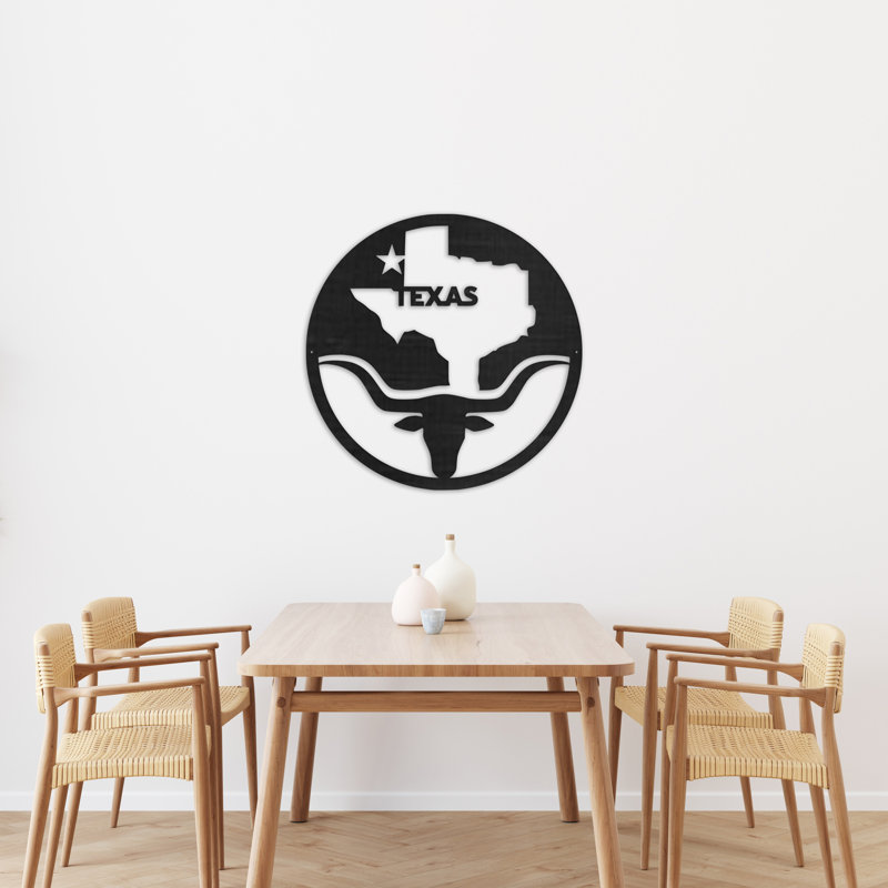 Cercle Texas Art mural avec Longhorns - ACM blanc (32 po x 32 po), H 32 po x l 32 po x P 0,25 po, Noir