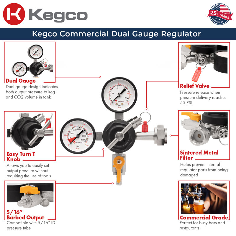 Kegco Commercial Grade Double Gauge Beer Regulator