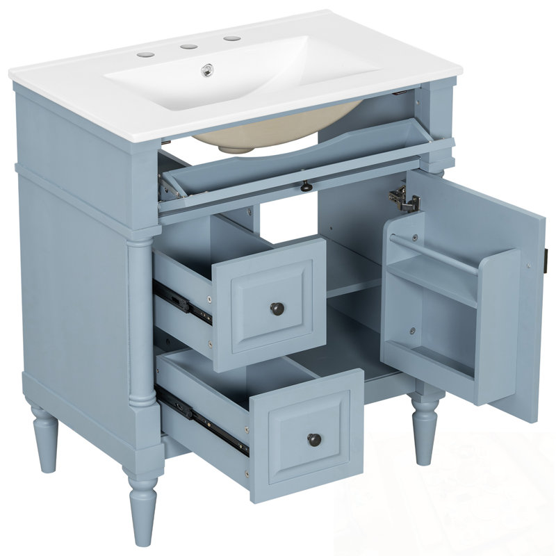 Meuble-lavabo avec lavabo, 2 tiroirs et tablette réglable, Bleu, 30"