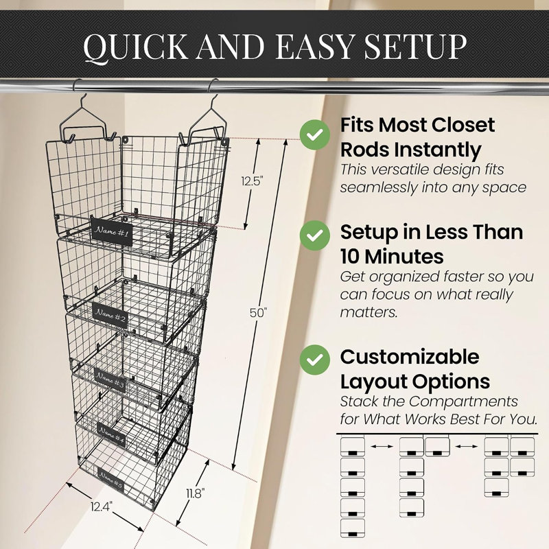 5-Tier Adjustable Hanging Closet Organizer,Black
