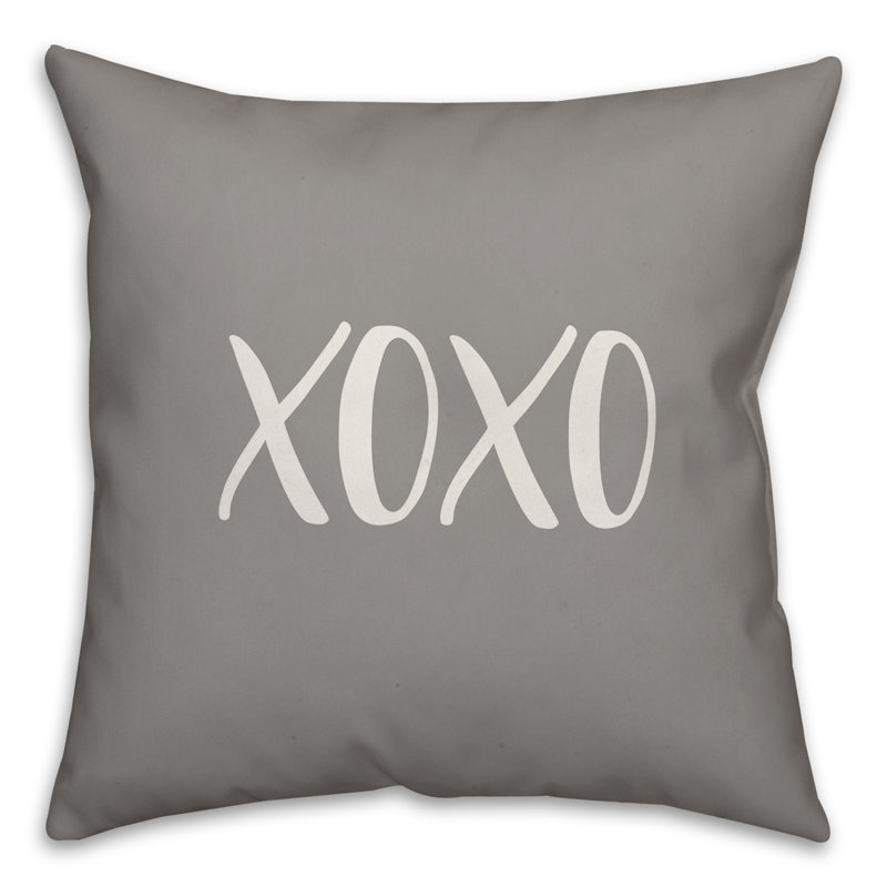  XOXO Throw Pillow, Pillow Cover & Insert, Gray