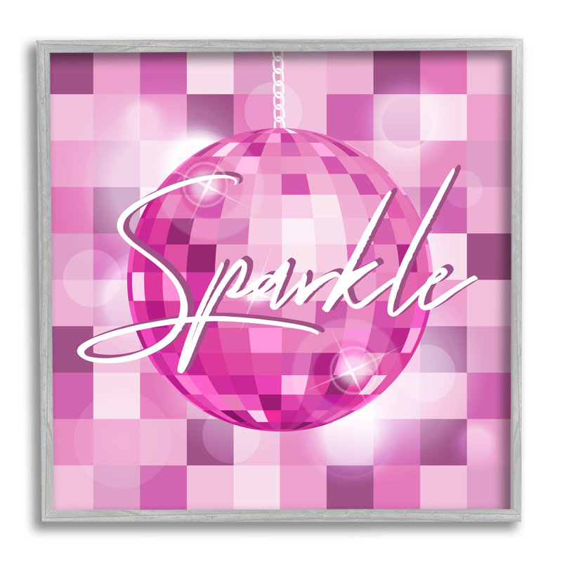 «Sparkle Pink Disco Ball Pattern on Wood» par Martina Pavlova, impression, H 12 po x l 12 po, Estampe numérique Farmhouse