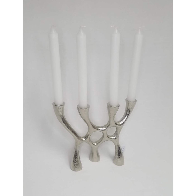 Metal Tabletop Candlestick with Candle Included, 11"H x 6"W x 1"D