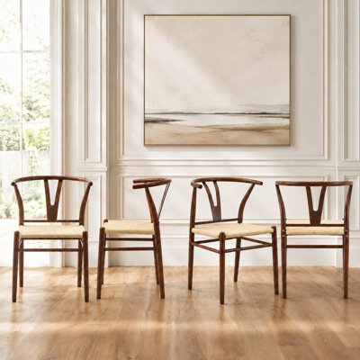 Mid-Century Modern Solid Wood Chairs with Hand-Woven Rope Seats