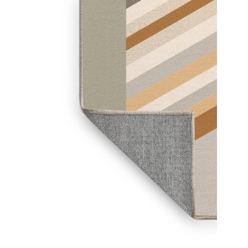 Tapis moderne rayé beige lavable à la machine Elkton Cake Slice, 5 x 7
