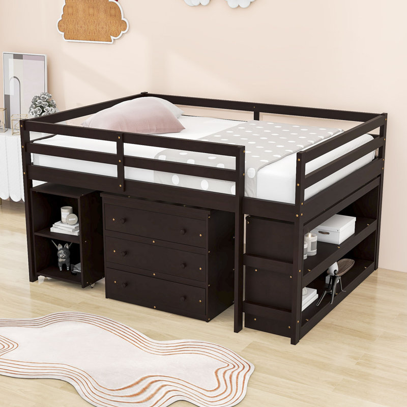 Esperio Kids Full Loft Bed with Drawers, Espresso