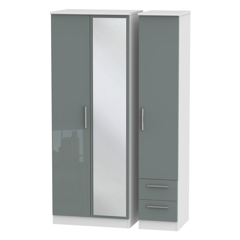 Yvette 3 Door Manufactured Wood Wardrobe, Black, 197 cm H x 111 cm W x 53 cm D