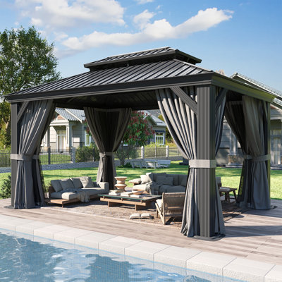 14 Ft. W X 10 Ft. D Metal Patio Gazebo
