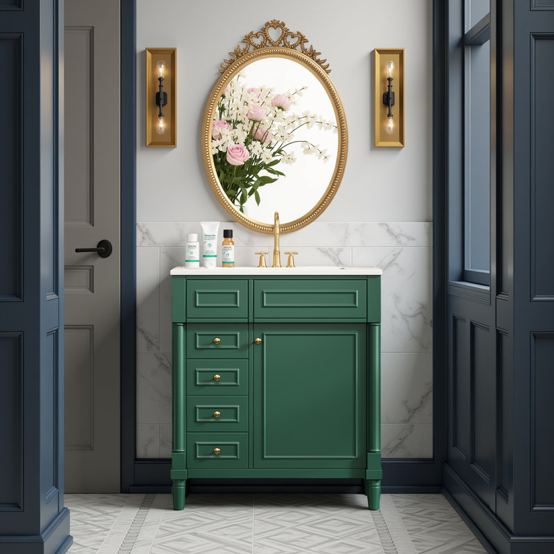Meuble-lavabo 30 po avec comptoir en céramique, Vert