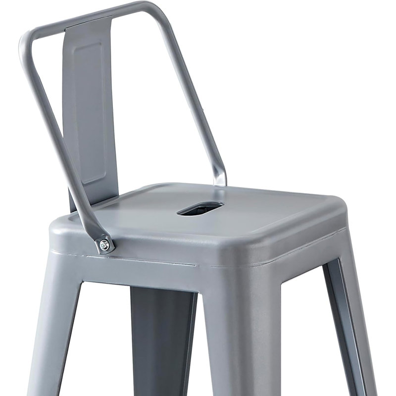 Tabourets de bar modernes, légers, industriels, contemporains, rustiques, rétro, en métal, avec dossier et 4 pattes, tabourets de bar (ensemble de 2) (siège de 24 po, blanc vieilli)