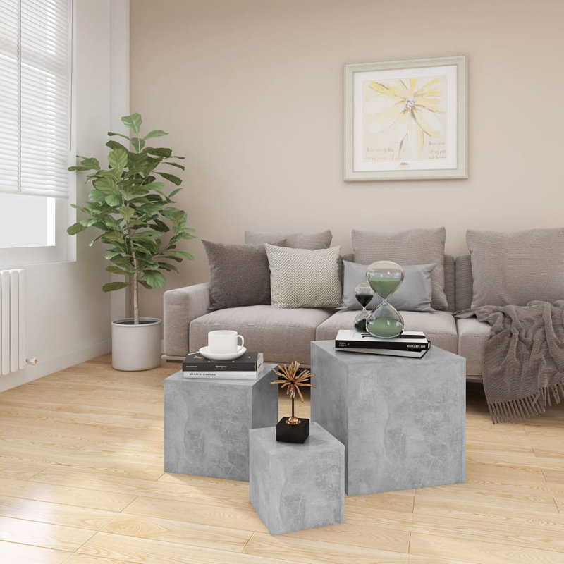 Gobind Block Nesting Tables, Concrete Grey, Concrete Grey