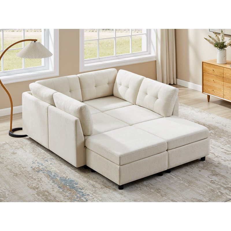 Canapé modulaire rembourré en chenille avec repose-pieds Chenille, Polyester beige