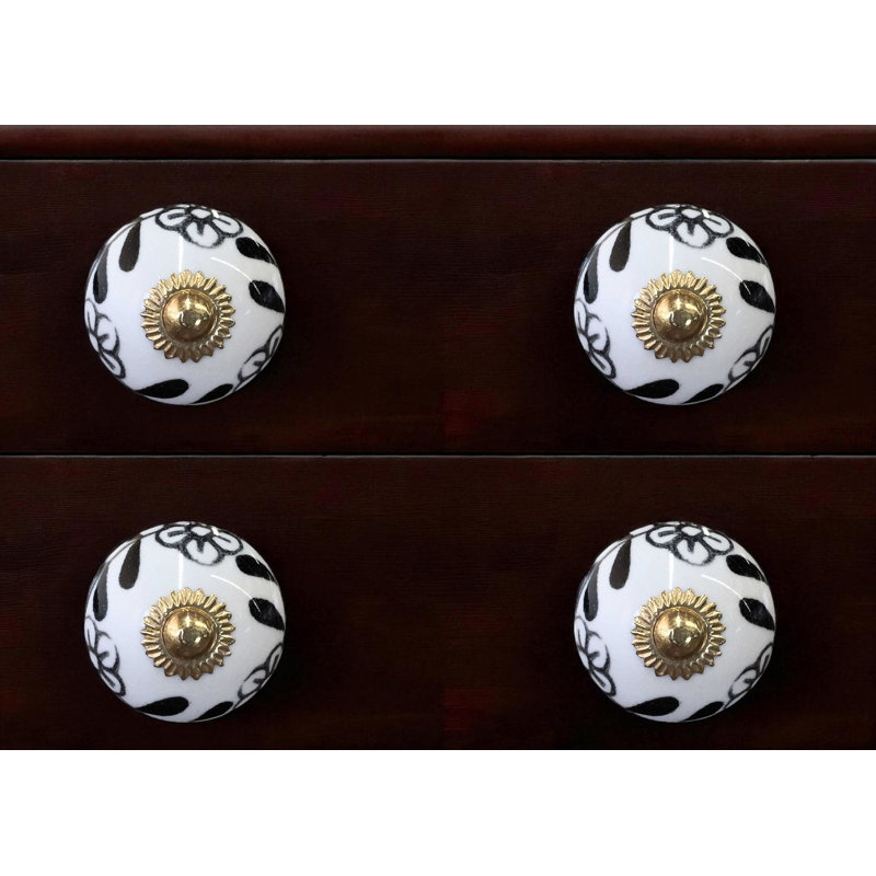 Ensemble de douze boutons de tiroir en céramique noir et blanc