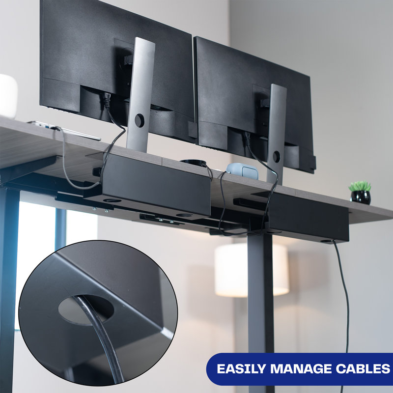 Black Metal Under Desk Cable Management Trays, Set of 2