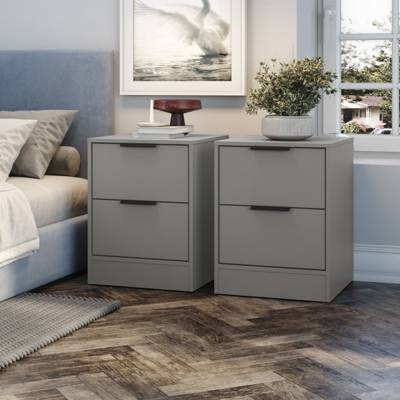 Barneveld Modern 2-Drawer Nightstand (2 Unit) – Sleek Bedside Table with Smooth Drawers and Compact Design