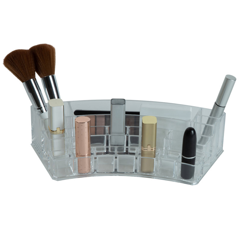 Clear Acrylic 19-Section Curved Cosmetic and Jewelry Organizer