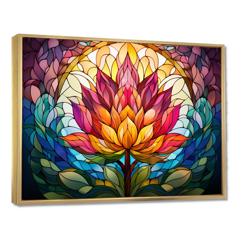«Blossoming Rainbow Lotus», impression encadrée de lotus, Cadre flottant doré, bois massif, H 34 po x l 44 po