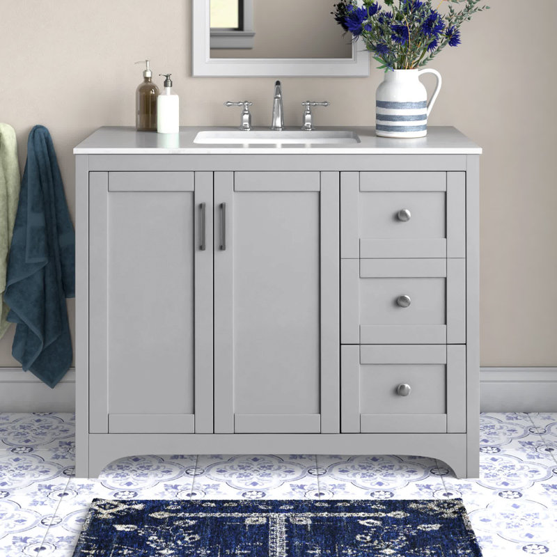 Moore 42'' Single Bathroom Vanity with Engineered Marble Top, Gray
