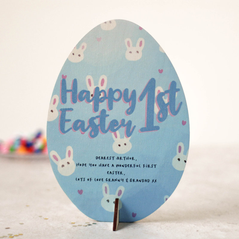 Jacob Personalised Easter Card In Wood, 1st Easter, Yes