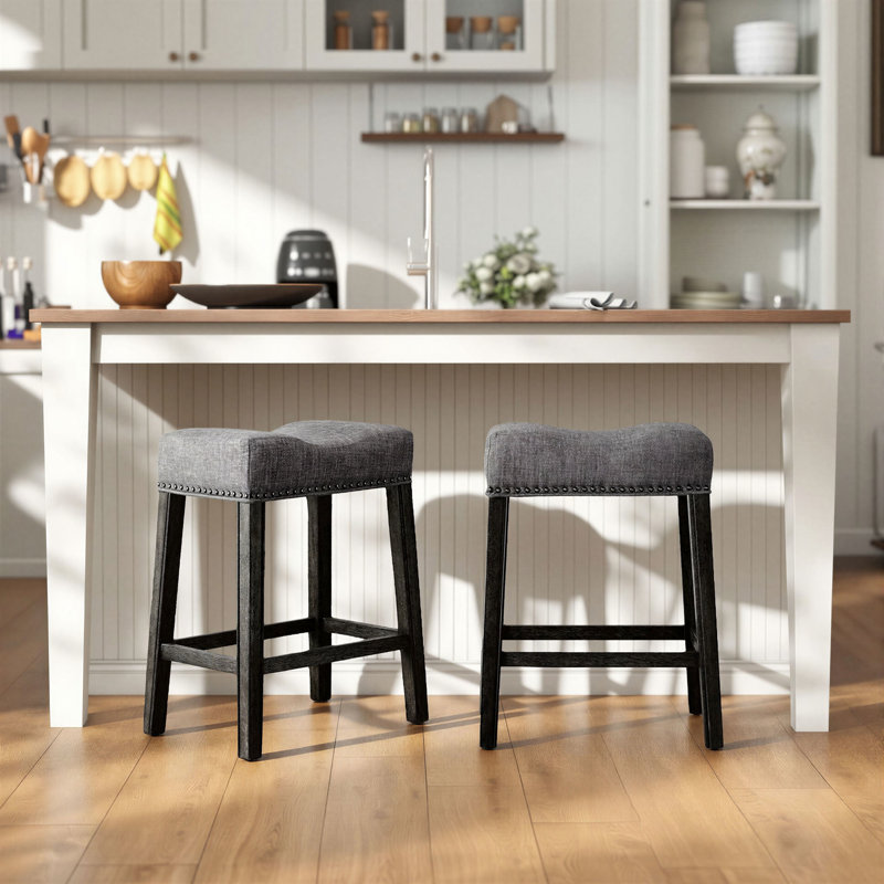 Midsomer Upholstered Counter Stool with Solid Wood Frame, Dark Gray