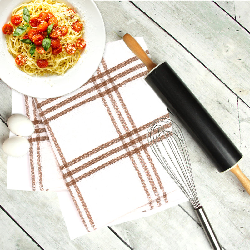 Cotton Stripe Waffle Tea Towel Kitchen Towel, Tan