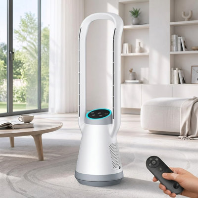 35" Bladeless Tower Fan for Bedroom, 20dB Ultra Quiet Bladeless Fan w/ 5 Ambient Lighting Modes, 20ft Remote, 3 Modes & 3 Speeds, 12H Timer, 120° Oscillating Tower Fan for Office Home Room
