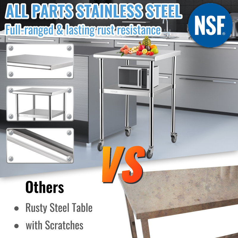 24" x 24" Stainless Steel Work Table with Wheels