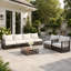 Ensemble de canapé d'angle moderne et minimaliste en métal sept pièces pour patio, avec coussins épais et table basse extérieure-1763059576