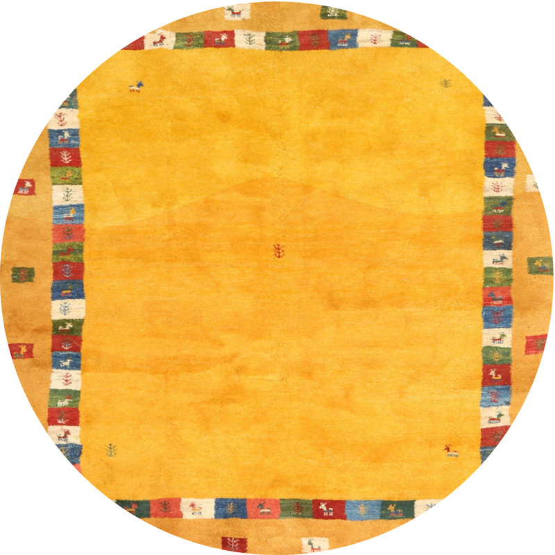 Tapis contemporain jaune / rouge / bleu, Rond 5 pi