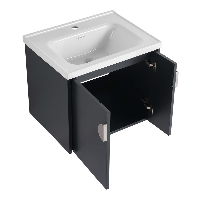 Urwa 18.5'' Single Bathroom Vanity with Ceramic Top, Black