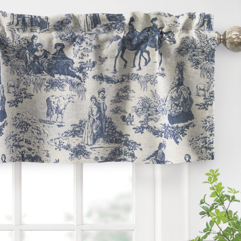 Toile Linen Lined Valance Double Layer Thermal Room Darkening Blackout Window Valance Curtain for Kitchen Bathroom Farmhouse French Country Vintage Printed Pattern Single
