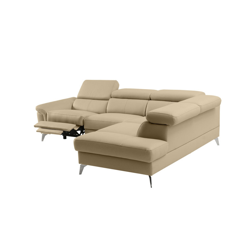 Manhattan Genuine Leather Reclining Corner Sofa, Right Hand Facing, Beige