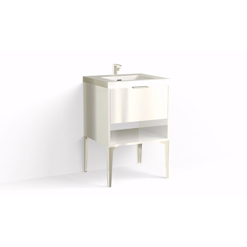 Modo 24" W Freestanding Single Bathroom Vanity with Dean Leg, Glossy White/Single, Matte Black, White Acrylic