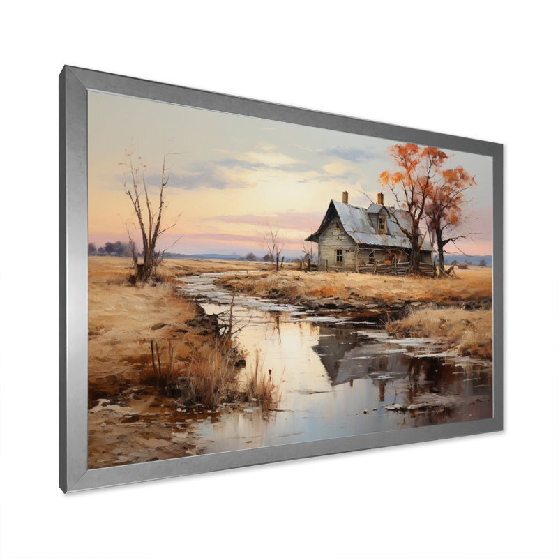 " Farmhouse River Reverie II ", Cadre simple argenté, H 30 po x l 40 po x P 1,5 po