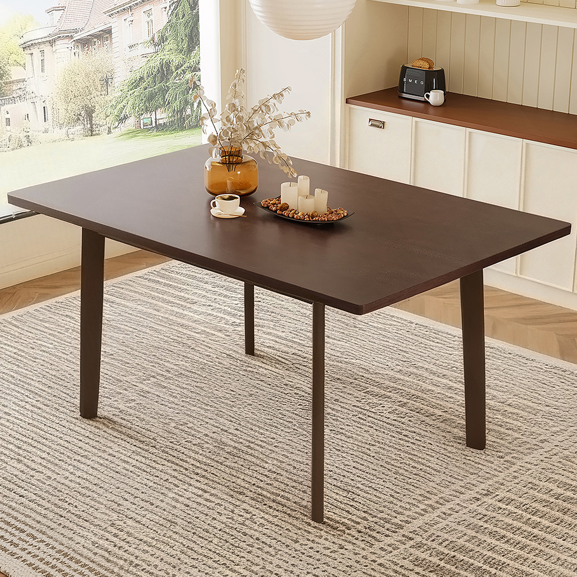 George Oliver 60" Rustic Farmhouse Dining Table - Solid Wood Frame ...