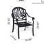 Chaise de patio en aluminium coulé 6 pièces, structure noire, coussins bruns, moulage traditionnel pour un look élégant, résistant aux intempéries et au revêtement, large, empilable avec 6 pièces, motifs, haute qualité