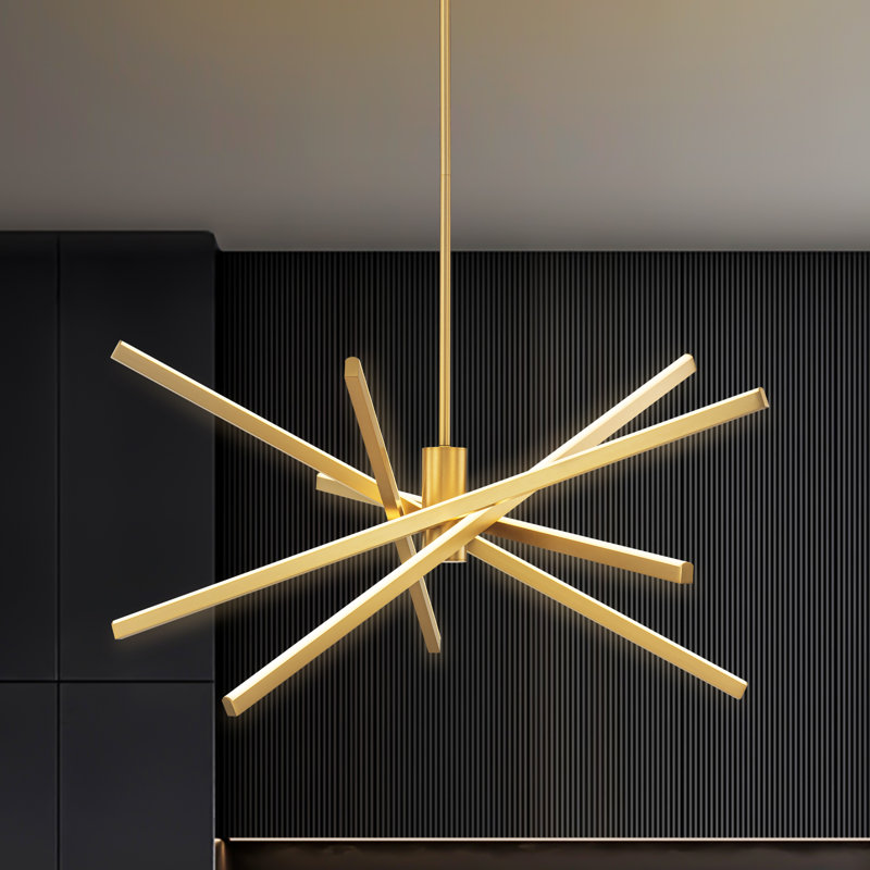 Burcker Aluminum Dimmable LED Modern Linear Chandelier, Gold, 13" H x 31.5" W x 31.5" D