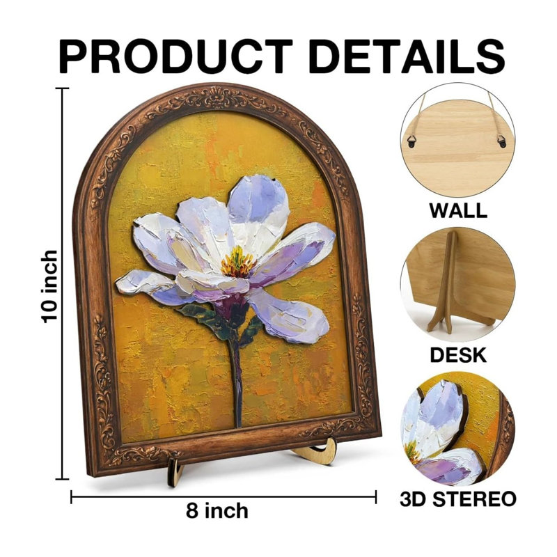 Art mural rétro fleur simple 8 x 10 pouces