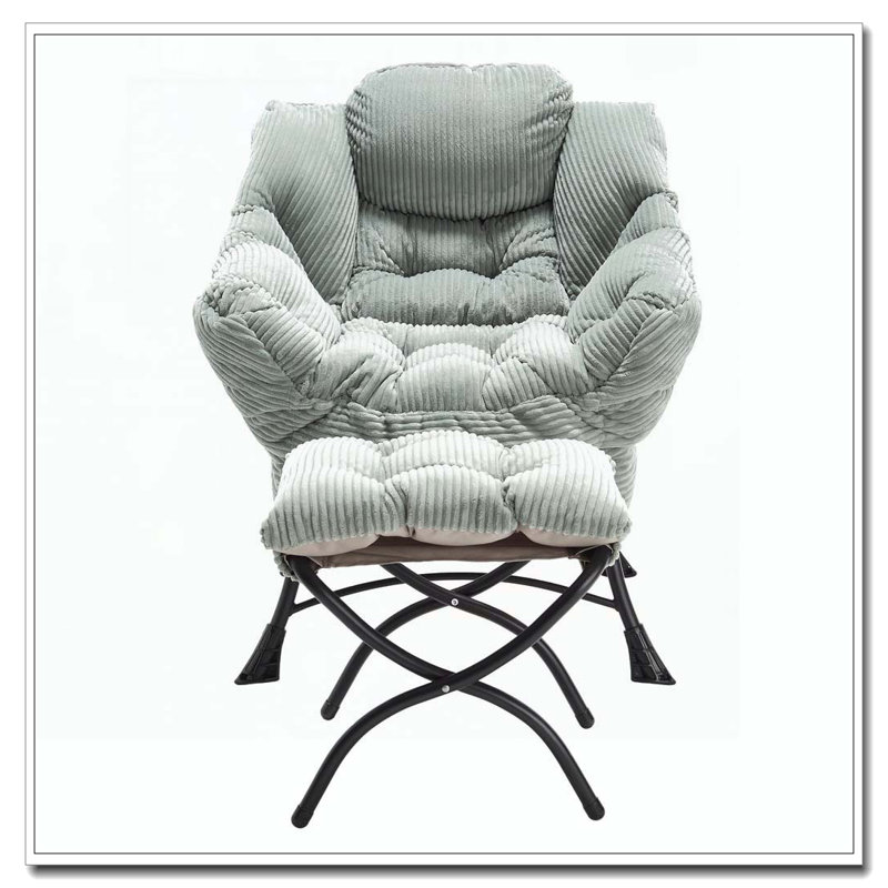 Chaise paresseuse en tissu avec repose-pieds Flannelette, Gris clair