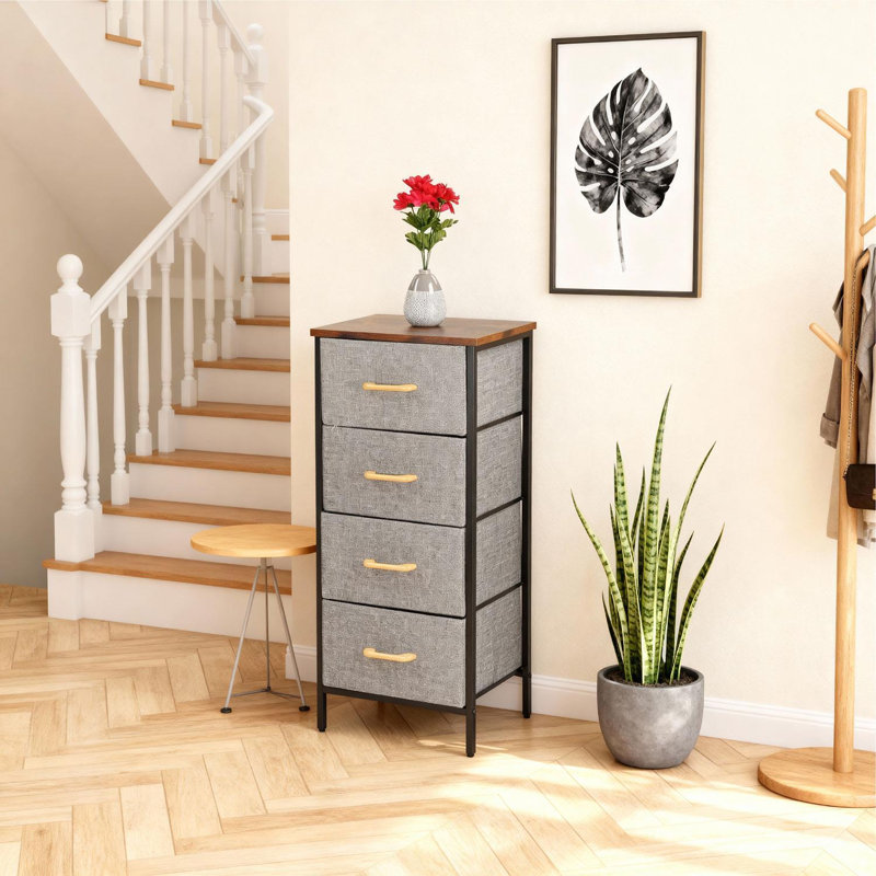 Metal 40cm W Chest of Drawers, Yellow/Brown/Grey
