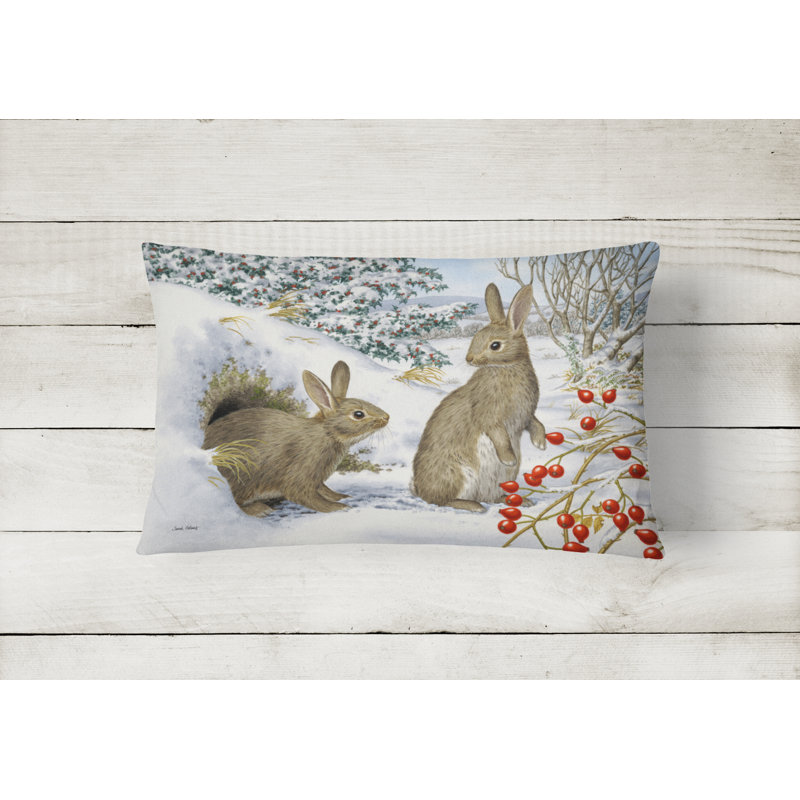  Winter Rabbits Fabric Indoor/Outdoor Throw Pillow
