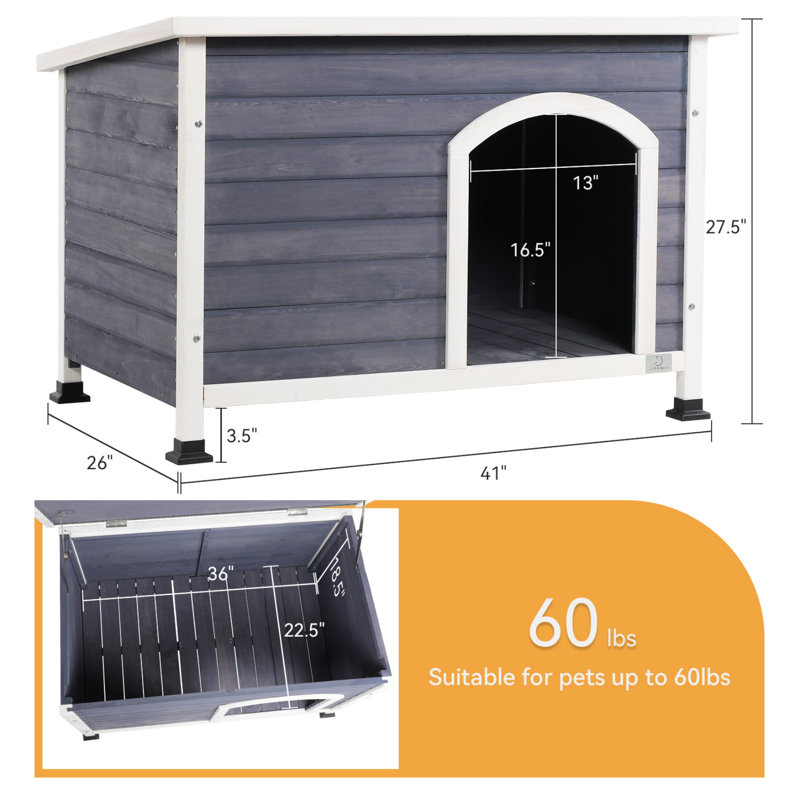 Medium Gray Wooden Outdoor Dog House with Raised Floor