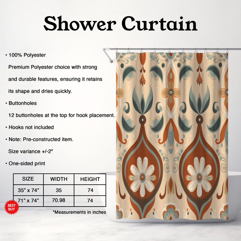 Earthy Patterns - Rideau de douche Premium, H 74 po x l 71 po