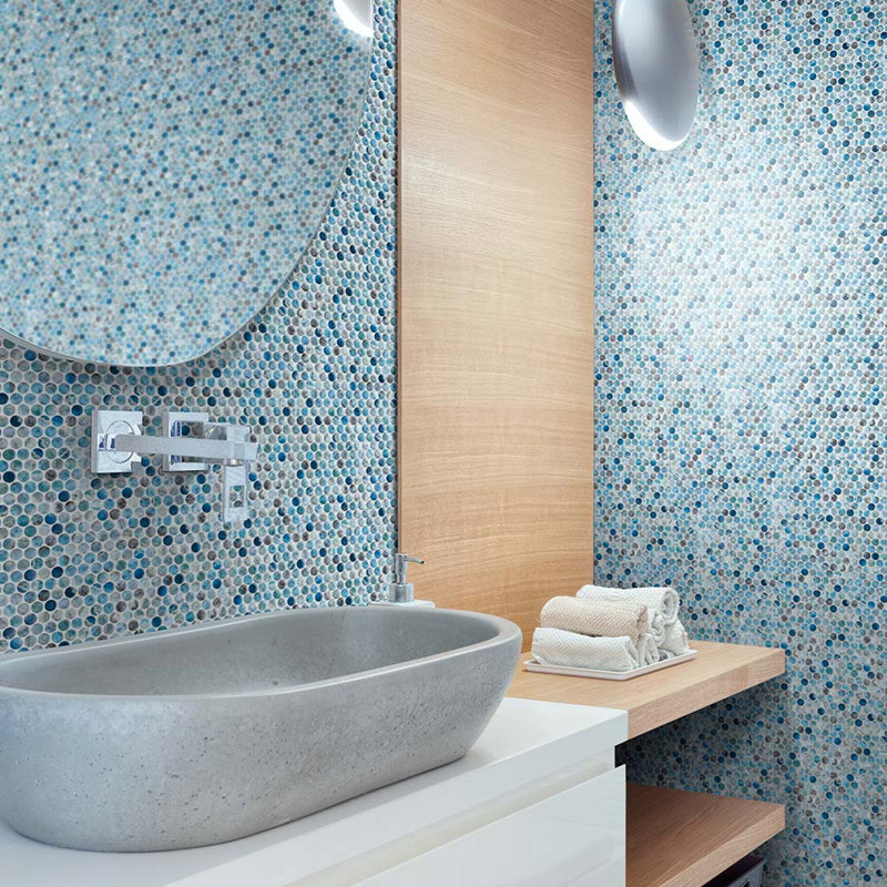 Spectrum Radiance Penny Recycled Glass Mosaic Tile, Blue