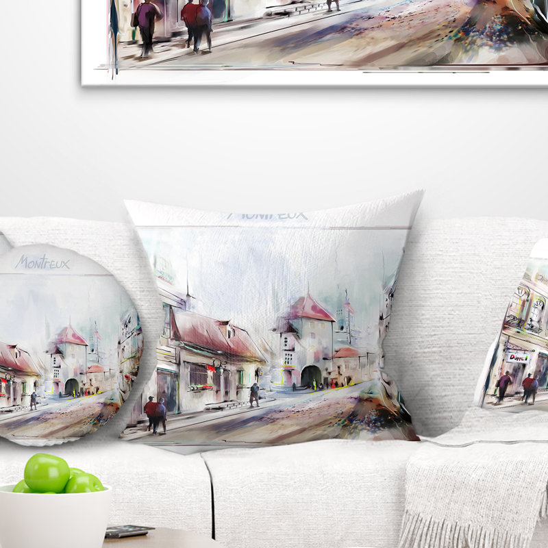 Montreux - Coussin à imprimé paysage, 18 po x 18 po, Coussin décoratif