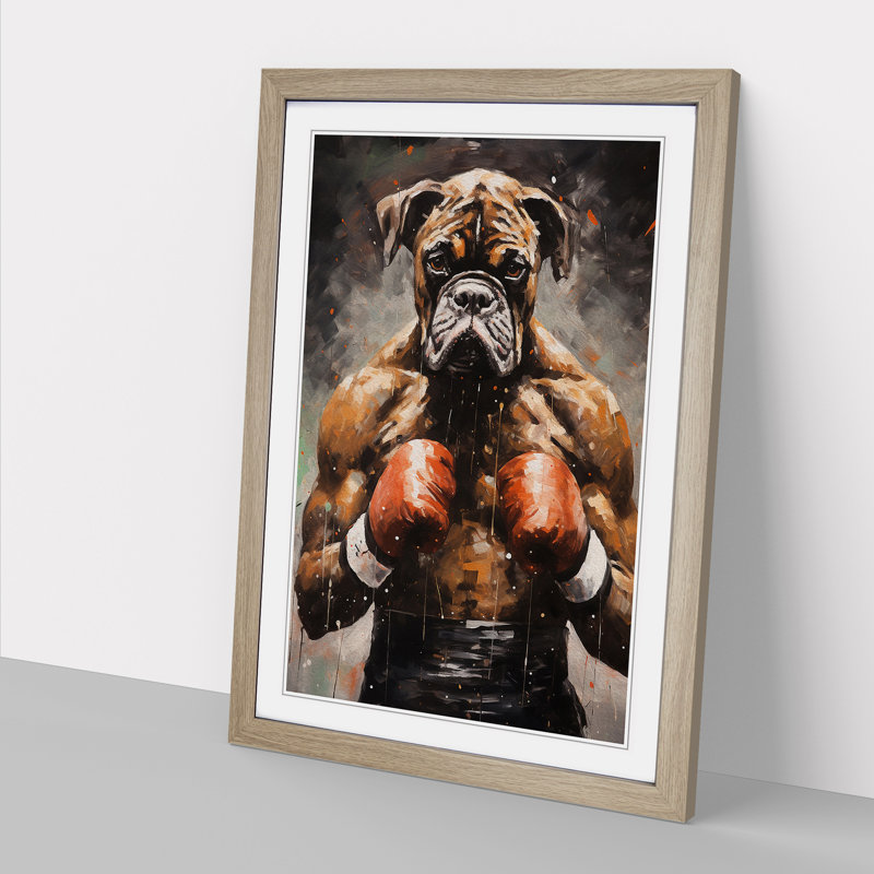 Boxer Dog Action Painting - Framed Print, 46cm H x 34cm W x 2cm D, Oak Framed