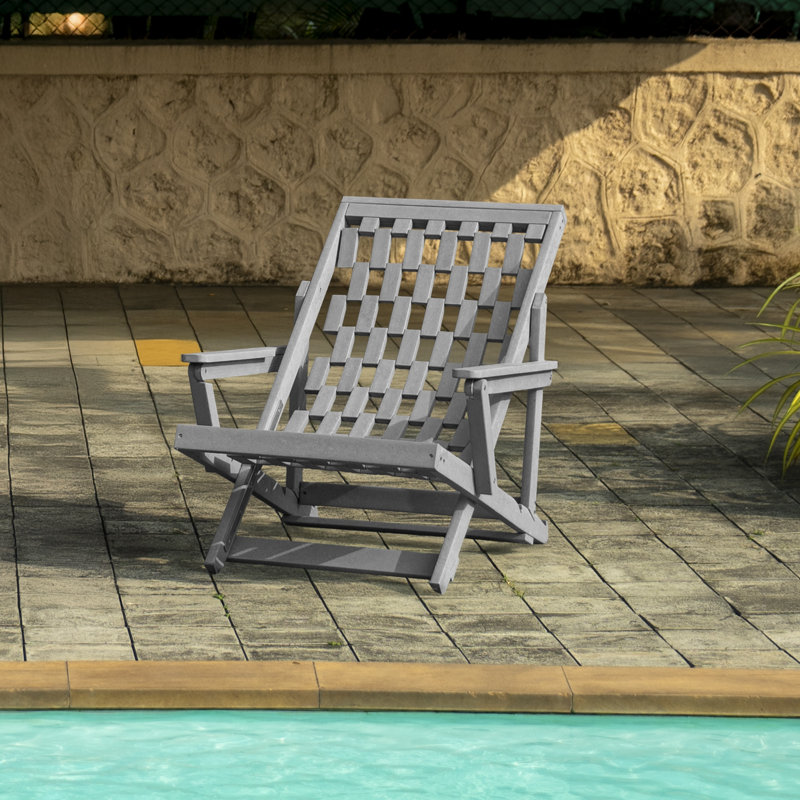 Pinecrest Fully Assembled All-Weather Outdoor Folding Lounge Chair and Table 3 Piece Set, Gray