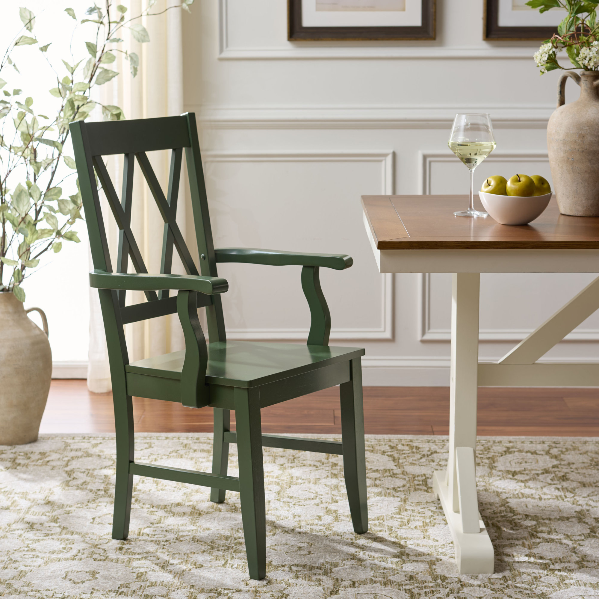 Yelena Double X-Back Arm Chair, Dark Green
