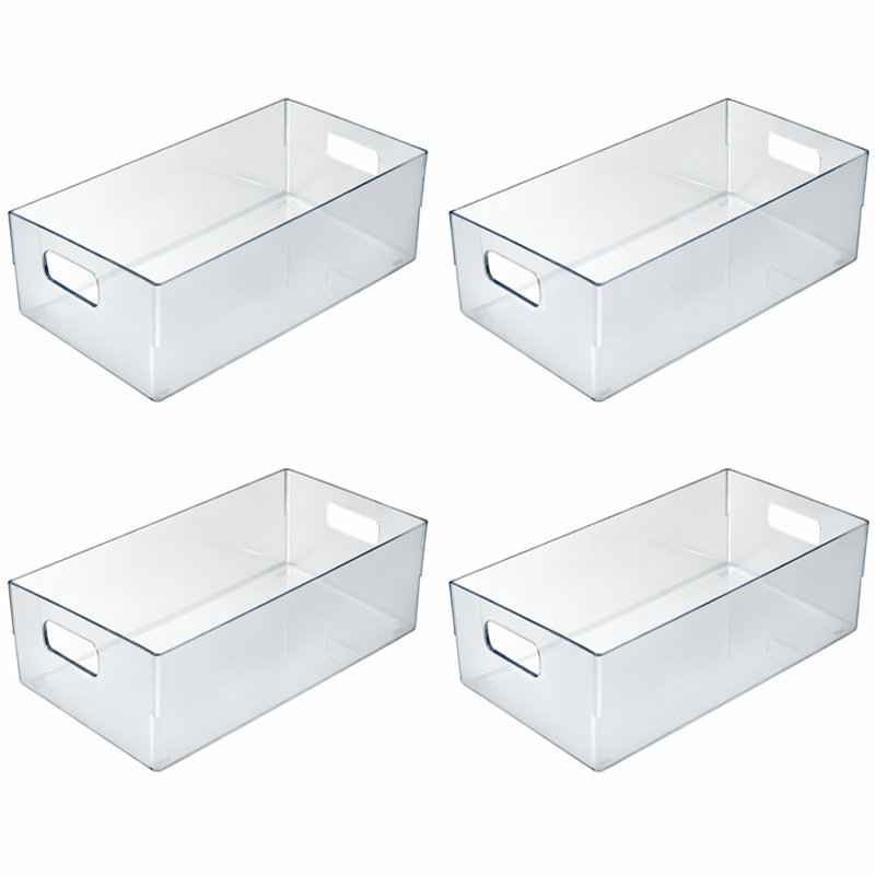 Azar Displays Narrow Storage Tote Bin With Handle, 4-pack